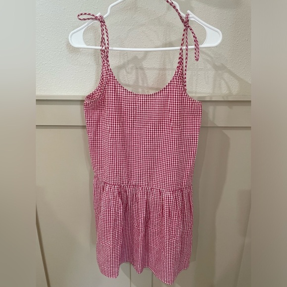 Free People Pink Gingham Mini Dress Bow Tie Straps Size XS 100% Cotton - Picture 1 of 10